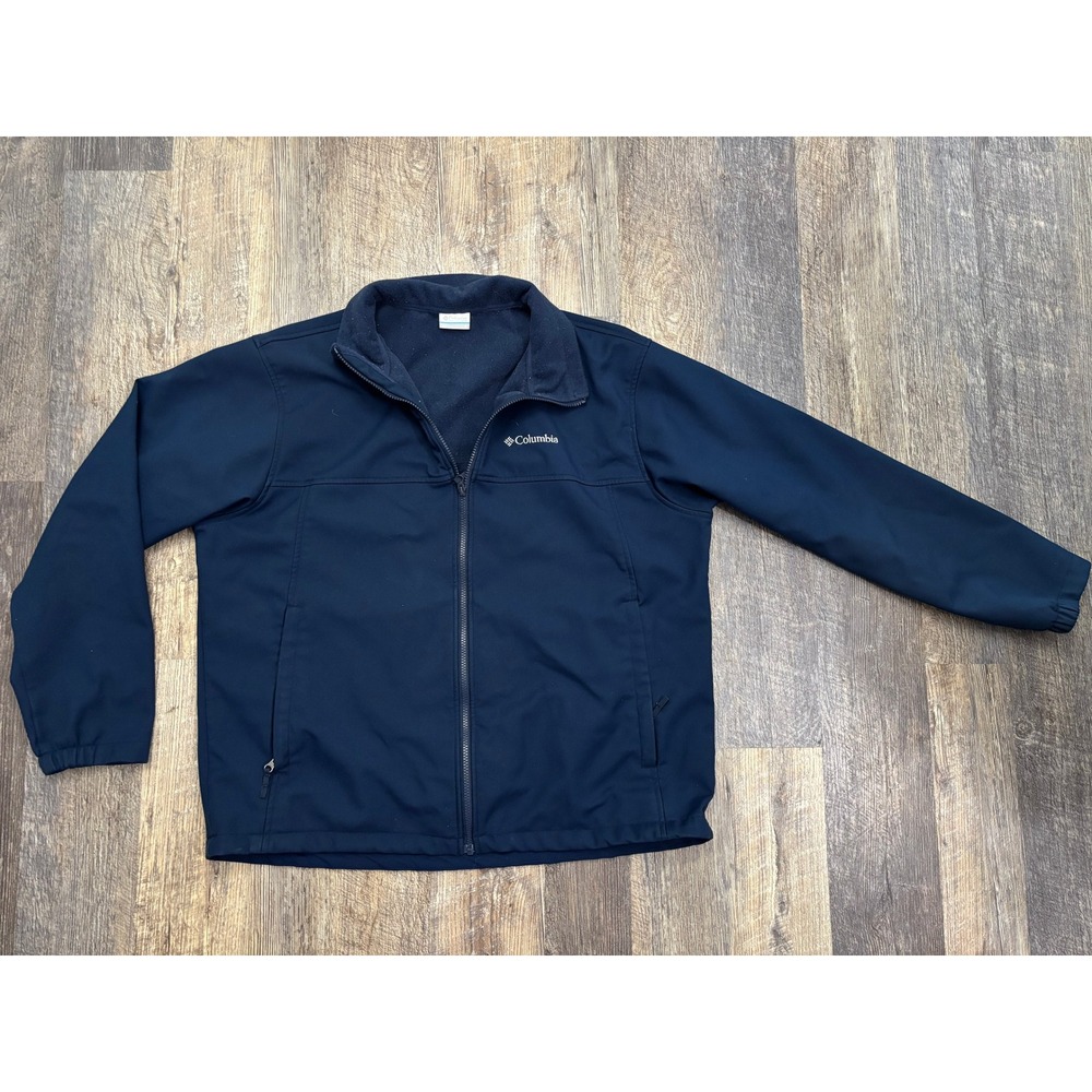 Columbia Mens 1X Softshell Jacket Navy Blue Fleece Lined Full Zip Mock Neck